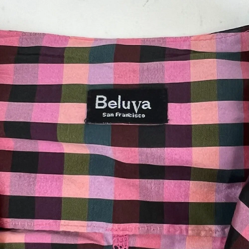 BELUVA San Francisco Crinkle Plaid Blouse S Pink shirt